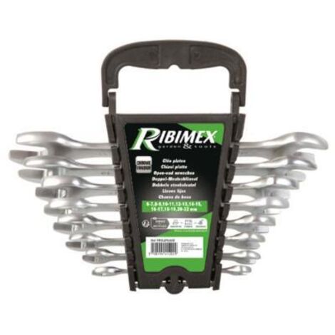 Ribimex – Lot de 8 clés plates en acier forgé chromé vanadium – Finition satinée – Dimensions Ø 6x7 à 20x22 mm – Coffret de rangement inclus