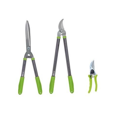 Lot 3 outils de jardinage coupants : secateur 8 + cisaille haies + coupe branches