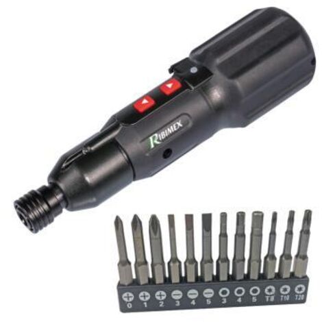 Ribimex – Tournevis à batterie 3,7V 900mAh avec 12 embouts – Visseuse électrique pour travaux précis – Couple élevé pour vissage rapide