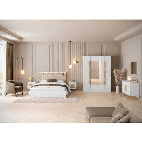 Chambre complète 160 x 200 cm argentée et blanche - Neirda
