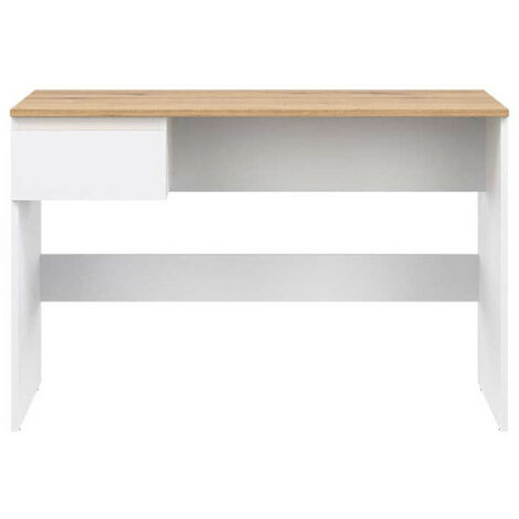 Bureau 1 tiroir Blanc/Bois - QIZ - L 115 x l 54 x H 75 cm