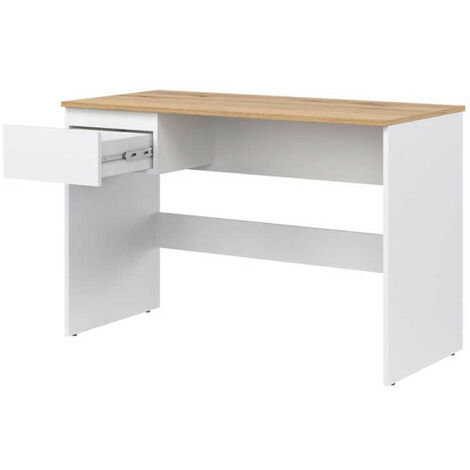 Bureau 1 tiroir Blanc/Bois - QIZ - L 115 x l 54 x H 75 cm