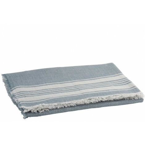 Plaid Lignes Irregulieres Coton Bleu/Blanc - L 170 x l 130 x H 0,5 cm