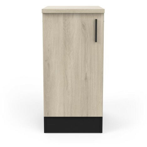 Meuble bas de cuisine 40 cm 1 porte battante Noir/Chêne - ABINCI - L 40 x l 60 x H 85 cm