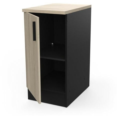 Meuble bas de cuisine 40 cm 1 porte battante Noir/Chêne - ABINCI - L 40 x l 60 x H 85 cm