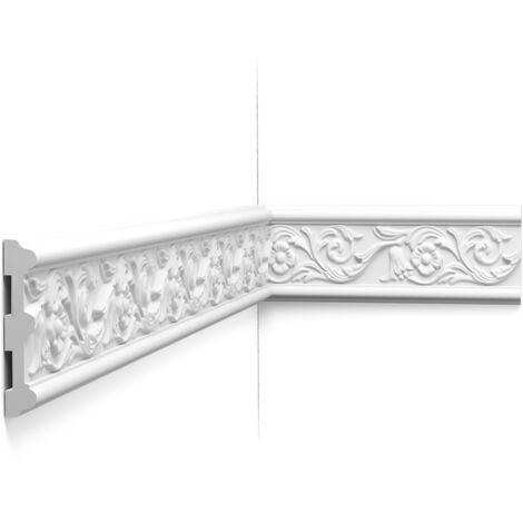 Orac – Cimaise motifs feuilles P7020 – Longueur 200 cm – Largeur 1,9 cm – Hauteur 11,1 cm – À peindre pour protection UV
