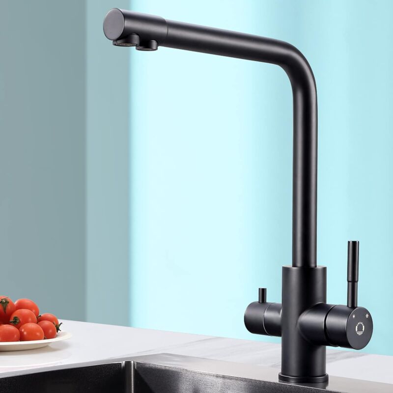 3-in-1 Küchenarmatur Aus Messing – Mit 360° Schwenkbarem Auslauf, Für Kalt-, Warm- Und Reinwasser, Keramik-Kartusche, 22x20 Cm