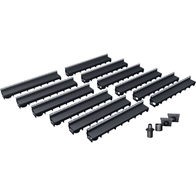 Pack de 12 caniveaux MEAPARK avec grille à fente + E-BLADE L en Inox