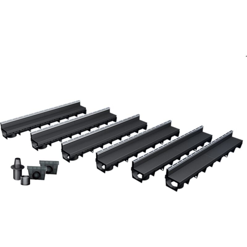 Pack de 6 caniveaux MEAPARK avec grille à fente + E-BLADE S en Inox