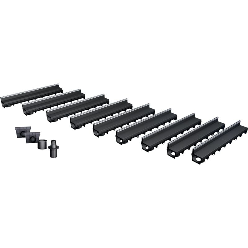 Pack de 9 caniveaux MEAPARK avec grille à fente + E-BLADE R en Inox