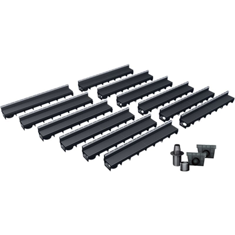 Pack de 12 caniveaux MEAPARK avec grille à fente + E-BLADE S en Inox