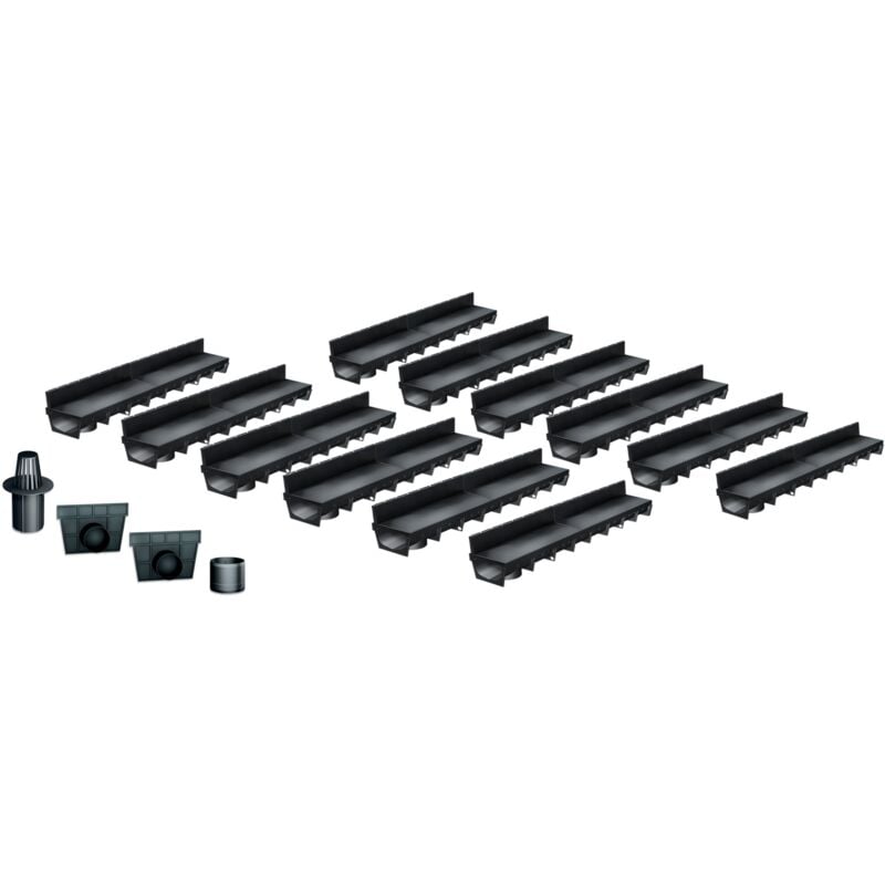 Pack de 12 : Caniveau Extérieur avec Grille à Fente en PP recyclé Classe A15 MEAPARK - Caniveaux pour Terrasse, Piscine, Jardin - Largeur Utile 10cm