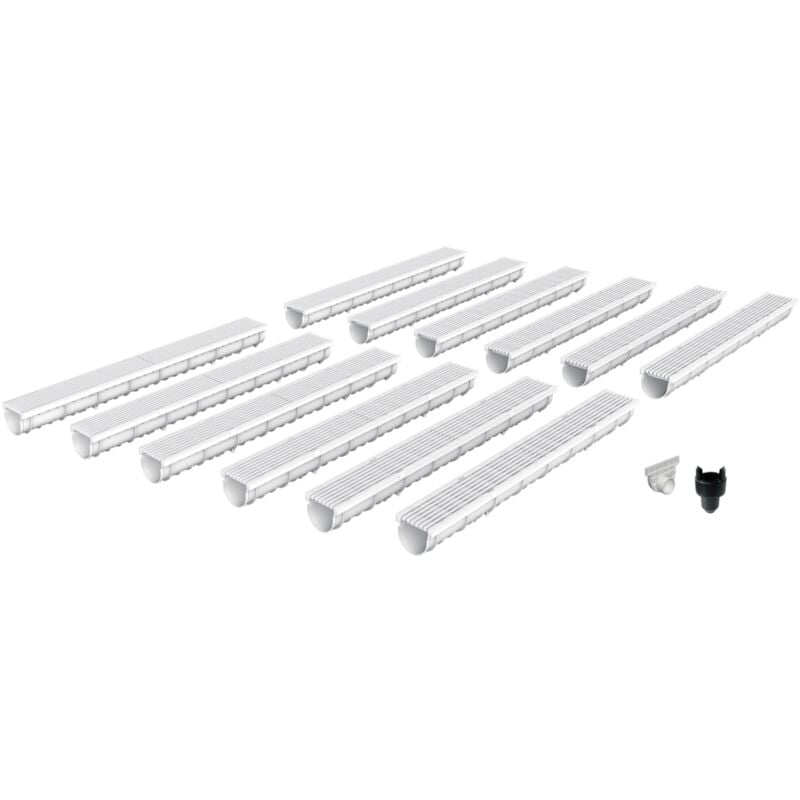 MEA Pack de 12 : Caniveau extérieur avec Grille en Plastique recyclé Gris DECOLINE - Caniveaux pour terrasse, Piscine, Jardin - Largeur utile 10cm – Passage piéton