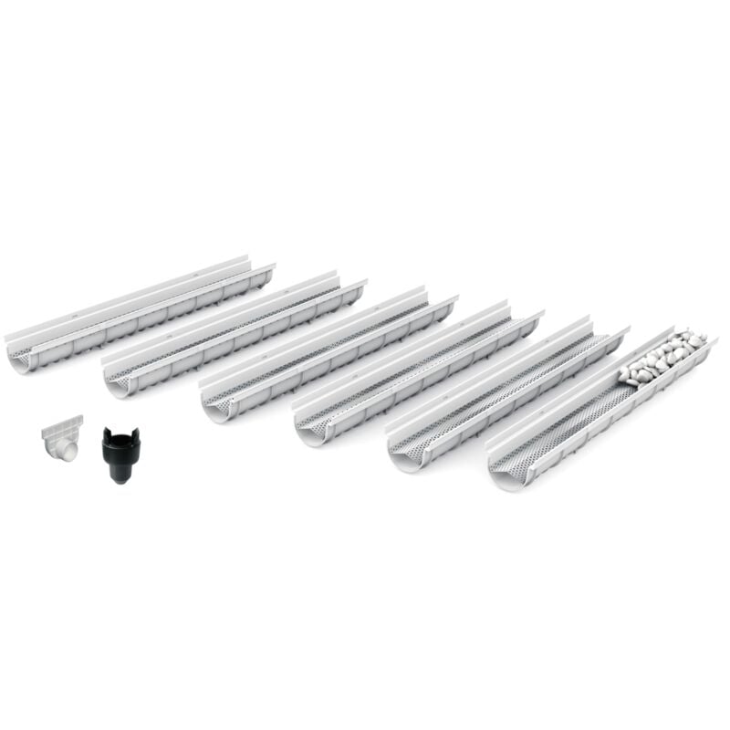 MEA Pack de 6 : Système de Drainage décoratif DECOSTONE avec tôle perforée en Acier galvanisé Passage piéton - larg.utile 100mm- pour l'évacuation des eaux de ruissellement ou Le Passage de câbles