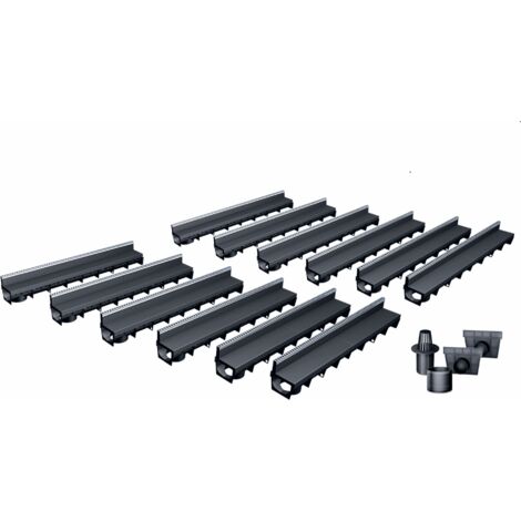 Pack de 12 caniveaux MEAPARK avec grille à fente + E-BLADE L en Inox