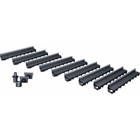 Pack de 9 caniveaux MEAPARK avec grille à fente + E-BLADE L en Inox