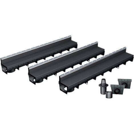 MEA – Pack de 3 caniveaux d'évacuation avec grille à fente – Couverture en inox – Résistance A15 – Installation rapide et facile