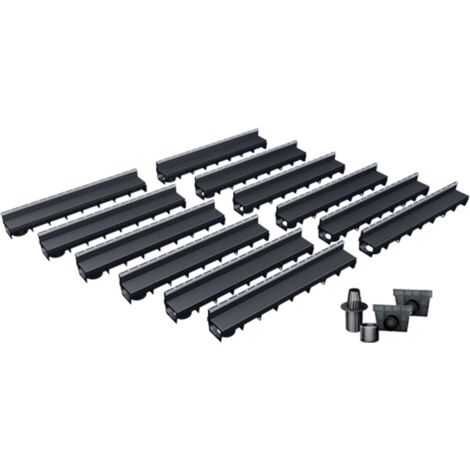 MEA – Pack de 12 caniveaux avec grille à fente – E-Blade S en inox – Résistance A15 – Pour espaces piétonniers et cyclables