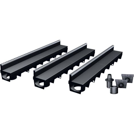 Pack de 3 caniveaux MEAPARK avec grille à fente + E-BLADE T en Inox