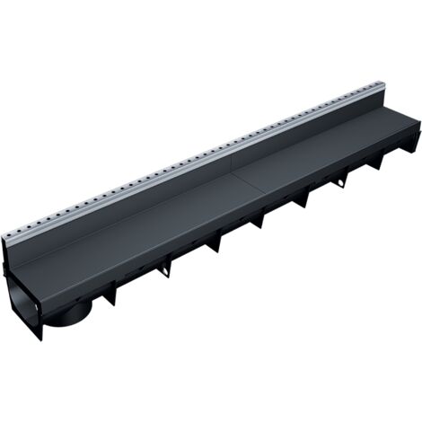 Caniveau Extérieur 1m MEAPARK avec Grille à Fente en PP recyclé + profil E-blade B en inox Classe A15 - Terrasse, Piscine, Jardin - Largeur utile 10cm