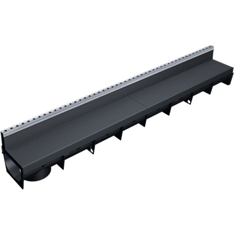 Caniveau Extérieur 1m MEAPARK avec Grille à Fente en PP recyclé + profil E-blade T en inox Classe A15 - Terrasse, Piscine, Jardin - Largeur utile 10cm