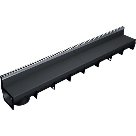 MEA – Caniveau d'évacuation extérieur 1m – Grille à fente en PP recyclé – Profil E-blade L inox – Classe A15 – Largeur utile 10cm