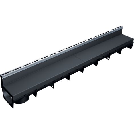 MEA – Caniveau d'évacuation extérieur 1m – Grille à fente en PP recyclé – Profil E-blade S inox – Classe A15 – Largeur utile 10cm