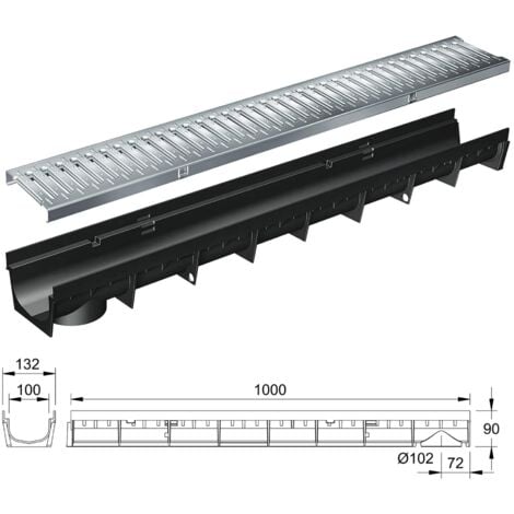 Pack de 3 : Caniveau Extérieur avec Grille en Acier Galvanisé Classe A15 MEAPARK - Caniveaux pour Terrasse, Piscine, Jardin - Largeur Utile 10cm