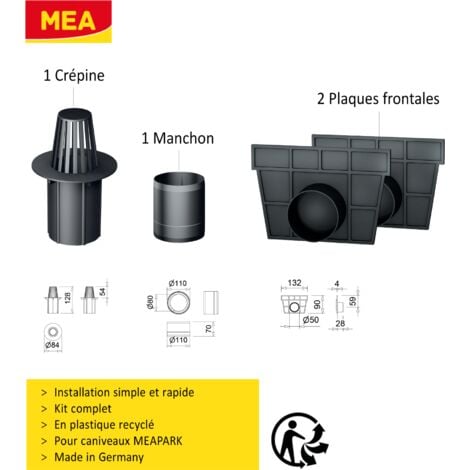 Pack de 3 : Caniveau Extérieur avec Grille en Acier Galvanisé Classe A15 MEAPARK - Caniveaux pour Terrasse, Piscine, Jardin - Largeur Utile 10cm