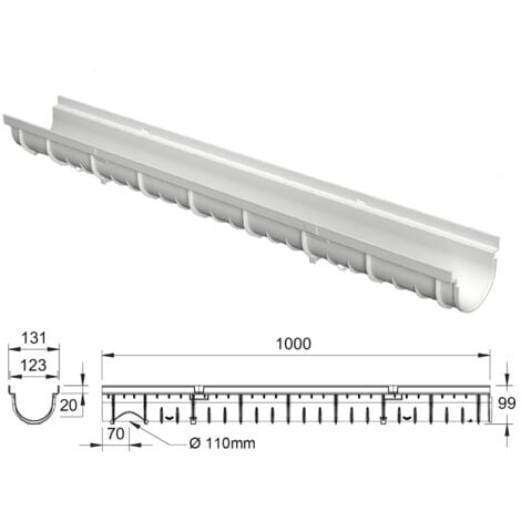 MEA Système de Drainage décoratif DECOSTONE 1m avec tôle perforée en Acier galvanisé Passage piéton - larg.10cm. pour l'évacuation des eaux de ruissellement ou Le Passage de câbles