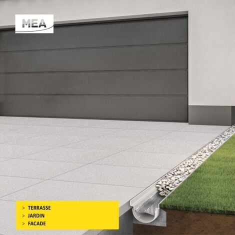 MEA Système de Drainage décoratif DECOSTONE 1m avec tôle perforée en Acier galvanisé Passage piéton - larg.10cm. pour l'évacuation des eaux de ruissellement ou Le Passage de câbles
