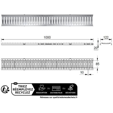 MEA Grille passerelle 1 mètre en INOX, Classe de Charge A 15 pour Passage piéton. Grille Compatible pour Les caniveaux Largeur 100 mm