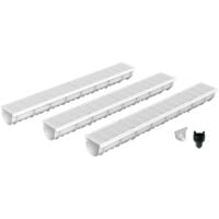 MEA Pack de 3 : Caniveau extérieur avec Grille en Plastique recyclé Gris DECOLINE - Caniveaux pour terrasse, Piscine, Jardin - Largeur utile 10cm – Passage piéton