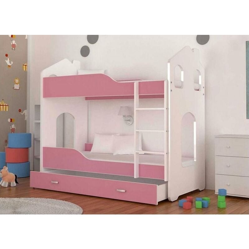 Litera infantil rosa - 160 x 80 cm - cama casita con colchón