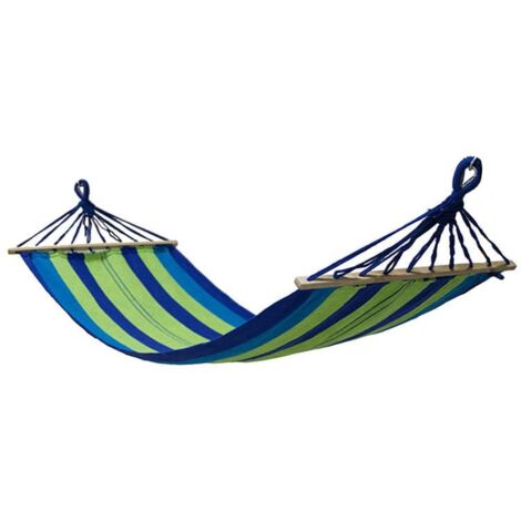 Hamaca 200 x 80 cm con travesaño – Rayas azul verde
