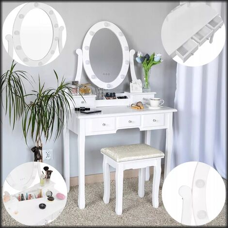 Tocador, escritorio de tocador con espejo iluminado con pantalla táctil de  3 colores, juego de mesa de tocador de maquillaje con luces y mesita de