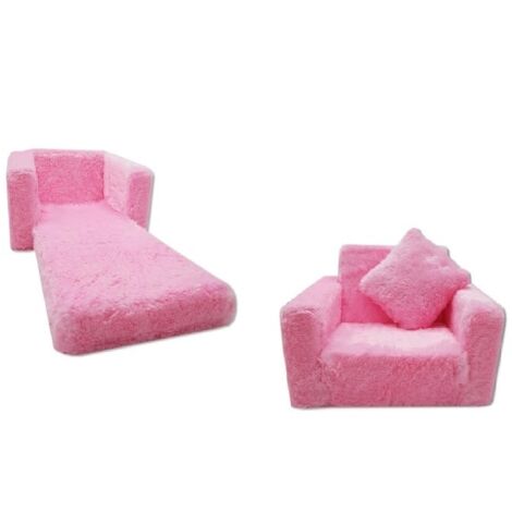 Sofá cama infantil y cama de invitados en uno - 100cm x 36cm x 25cm - felpa rosa (1/4)