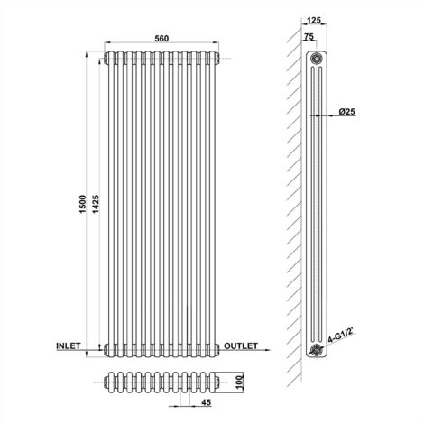 Acezanble Vertical Traditional Cast Iron Style Radiator 1500x560mm 3 Column Anthracite