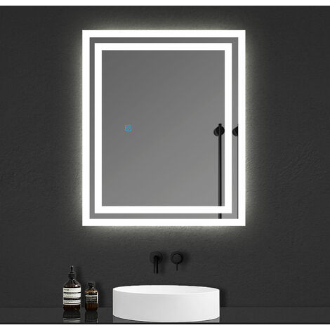 600X500mm Illuminated Bathroom Mirrors with LED Lights, Touch Switch, 6000K Cool White Light, IP44