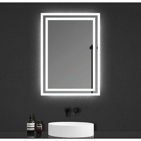 500X700mm Illuminated Bathroom Mirrors with LED Lights, Demister Pad, Touch Switch, 6000K Cool White Light, IP44