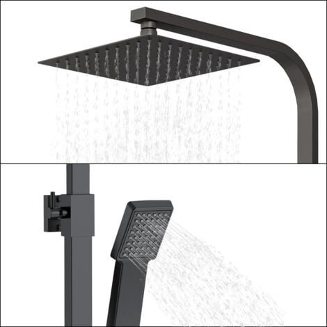 Acezanble Bathroom Thermostatic Mixer Shower Set Square Black Twin Head Exposed Valve