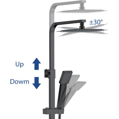 Acezanble Bathroom Thermostatic Mixer Shower Set Square Black Twin Head Exposed Valve
