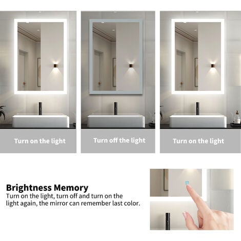 Bathroom Mirror with Led Lights, 700X500mm Dimmable Illuminated Backlit Bathroom Mirror with Desmister, Touch, Brightness Memory, 3000K-6000K