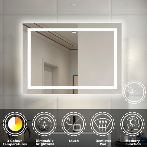 LED Bathroom Mirror with Lights, 700X500mm Dimmable Illuminated Backlit Bathroom Mirror with Desmister, Touch, Brightness Memory, 3000K-6000K