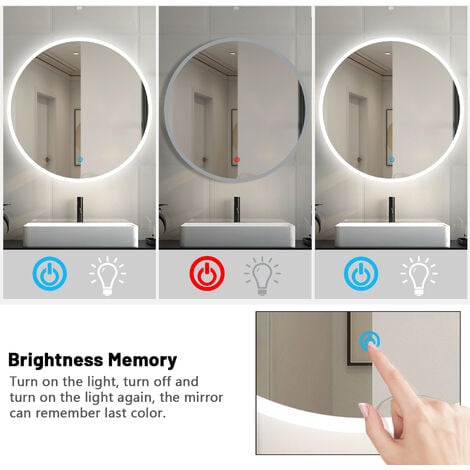 Round Smart Bathroom Mirror with Led Lights, 600mm Dimmable Illuminated ...