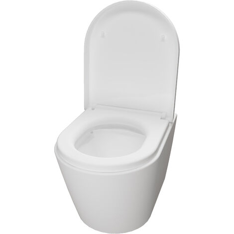 Acezanble Bathroom White Ceramic Rimless Wall Hung Toilet & Soft Close Seat Modern WC Pan