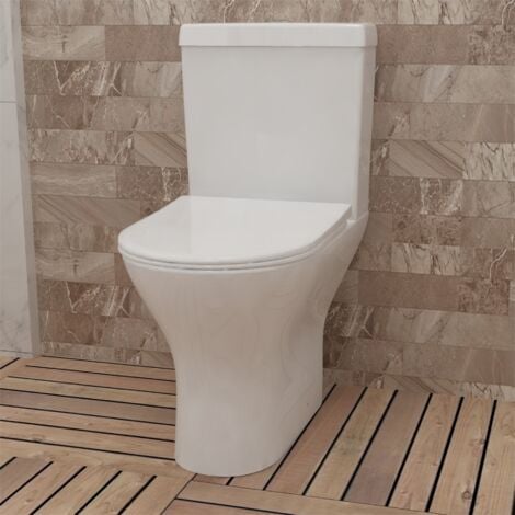 Acezanble Close Coupled Ceramic Toilet Modern Bathroom Round Soft Close Seat WC Pan Dual Flush Cistern