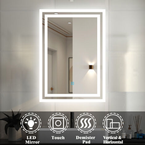 Acezanble 600x500mm Illiuminated Bathroom Mirrors with LED Lights, Anti ...