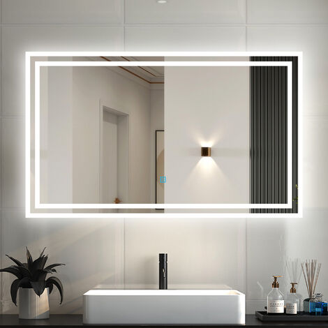 Acezanble 900x700mm Illiuminated Bathroom Mirrors with LED Lights, Anti-fog, Touch Switch, 6000K Cool White Light, Makeup Vanity Mirror