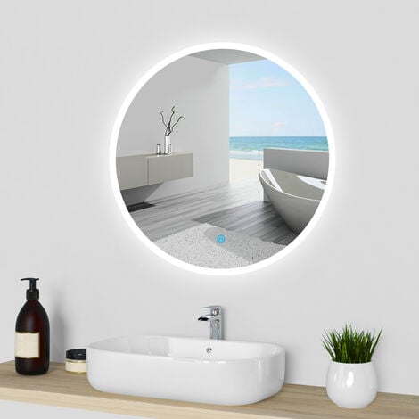 Acezanble 600mm Bluetooth Round Bathroom Mirror With LED Light Illuminated Wall Mounted Vanity Mirror With Demister Anti Fog Large Circle Makeup~p121248081